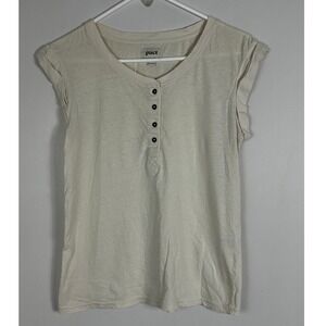 Pact Organic White Cuffed Sleeve Top Womens Size Small Linen Cotton Blend Henley
